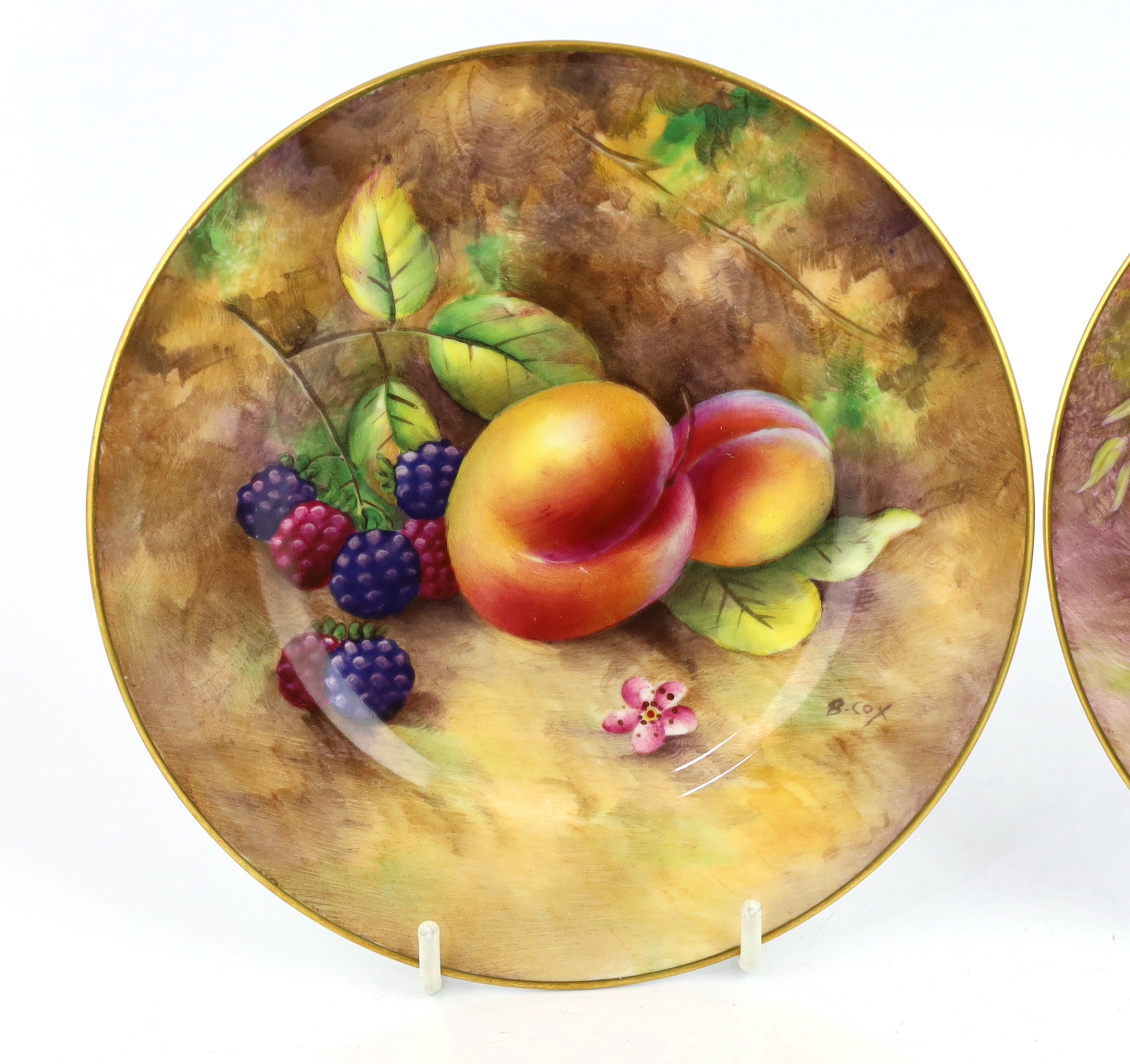 Two Royal Worcester fruit painted tea plates, mid 20th century